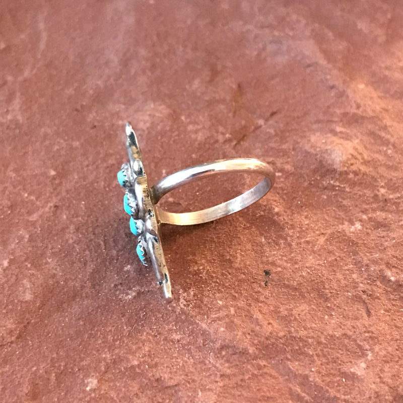 Zuni Native American Vintage Sterling Silver Ring with Turquoise Stones - multiple sizes (AS115)