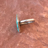 Zuni Inlay Sterling Silver Ring with Diamond-shaped Turquoise Stones-Vintage in multiple sizes   (AS203)