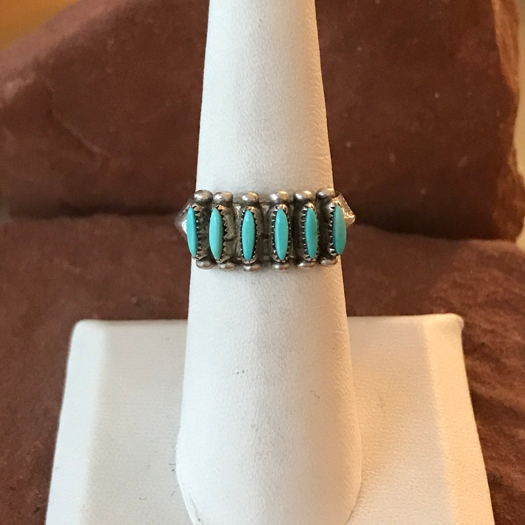Zuni Vintage Sterling Silver and Turquoise Ring by the artist Paloma-multiple sizes  (AS176)