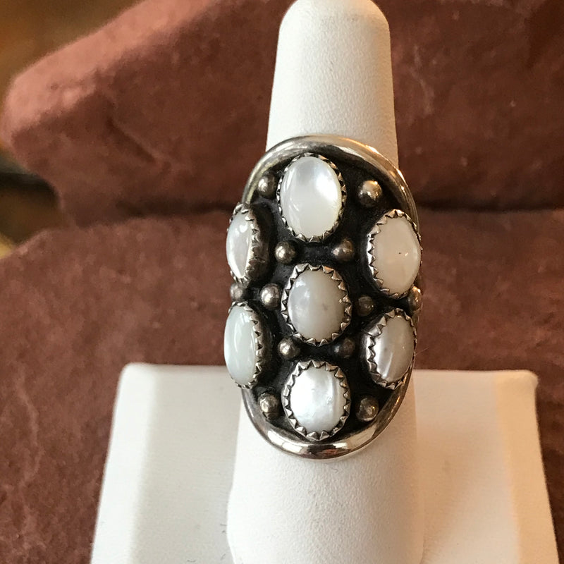 Zuni Native American Dome-shaped Sterling Silver Ring with Mother of Pearl Stones - Vintage, in multiple sizes  (AS178)
