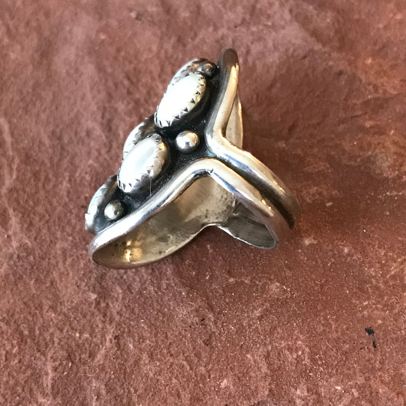Zuni Native American Dome-shaped Sterling Silver Ring with Mother of Pearl Stones - Vintage, in multiple sizes  (AS178)