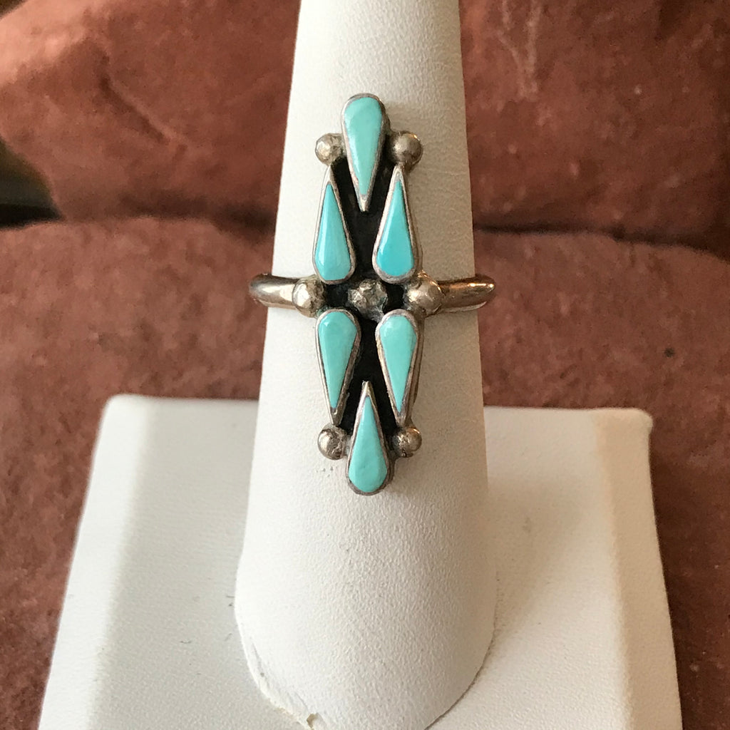Zuni Flush Inlay Vintage Sterling Silver and Turquoise Ring in multiple sizes   (AS114)