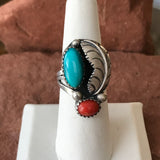 Navajo Native American Vintage Sterling Silver Ring with Turquoise and Coral in multiple sizes (AS179)
