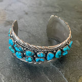 WJ Musket Vintage Navajo Sterling Silver Cuff with Turquoise Nuggets   (JF270)