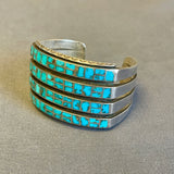 Zuni Sterling Silver and Turquoise Inlay Bracelet, vintage 5/86