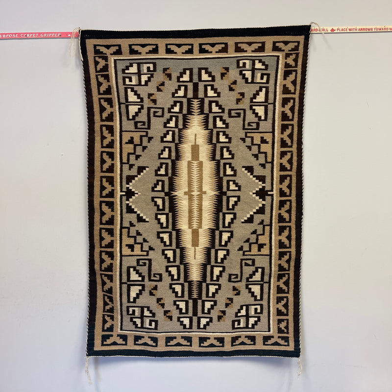 Navajo Wool Rug Weaving in Two Grey Hills Style, vintage  (VW111)