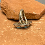 Classic Navajo Sterling Silver Ring with Genuine Turquoise and Leaf and Scroll Design, vintage - size 9.25  (MB4)