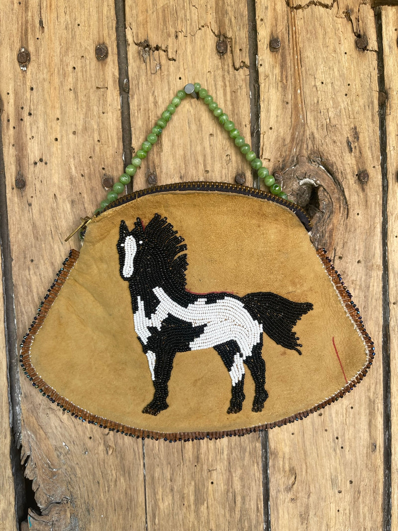 Plateau 2-sided Beaded Native American bag with floral & horse design ca. 1900 (GM246)