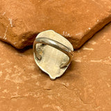 Classic Navajo Sterling Silver Ring with Genuine Turquoise and Leaf and Scroll Design, vintage - size 9.25  (MB4)