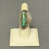 Classic Navajo Sterling Silver Ring with Genuine Turquoise and Leaf and Scroll Design, vintage - size 5.75  (PV1)