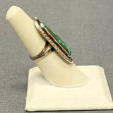 Classic Navajo Sterling Silver Ring with Genuine Turquoise and Leaf and Scroll Design, vintage - size 5.75  (PV1)