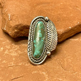 Classic Navajo Sterling Silver Ring with Genuine Turquoise and Leaf and Scroll Design, vintage - size 5.75  (PV1)