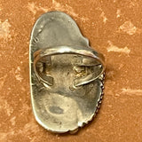 Classic Navajo Sterling Silver Ring with Genuine Turquoise and Leaf and Scroll Design, vintage - size 5.75  (PV1)