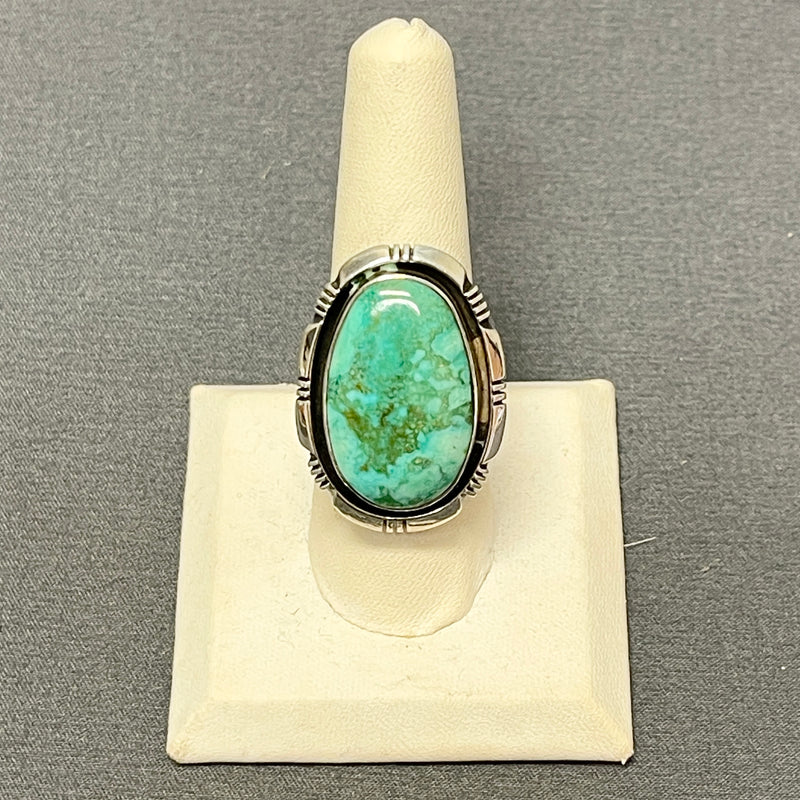Navajo Sterling Silver and Green Turquoise Shadowbox Ring - size 8.25  (KK6)