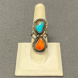 Vintage Navajo Sterling Silver Ring with Turquoise and Coral  (AS172)