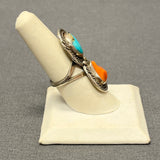 Vintage Navajo Sterling Silver Ring with Turquoise and Coral  (AS172)