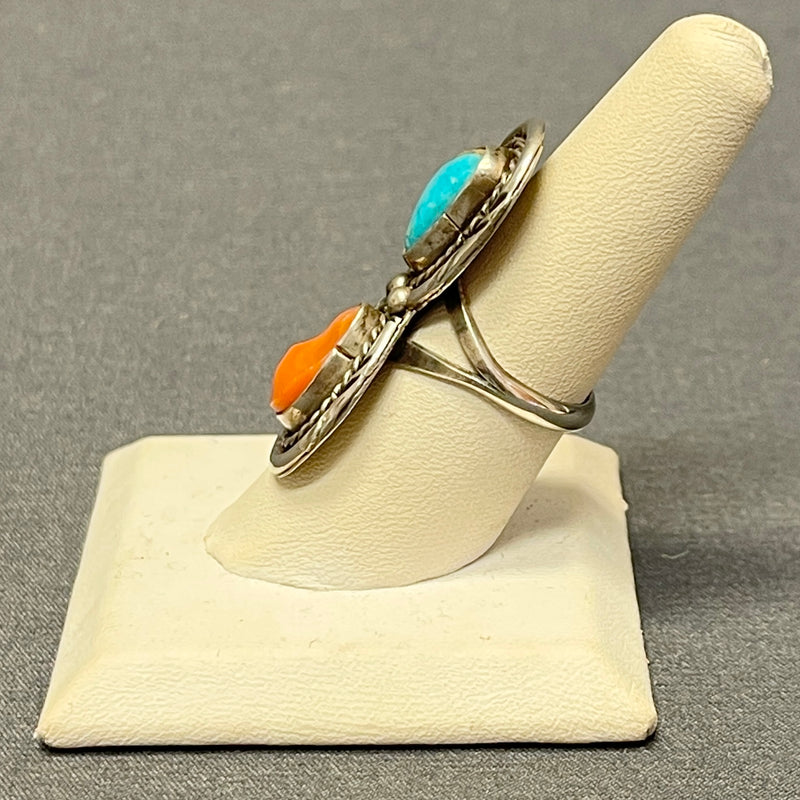 Vintage Navajo Sterling Silver Ring with Turquoise and Coral  (AS172)