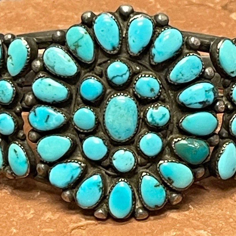 Vintage Navajo Cluster Design Bracelet with Natural Turquoise    (DC39)
