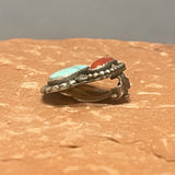 Traditional Navajo Sterling Silver Clip Earrings with Turquoise and Coral  (TD6)