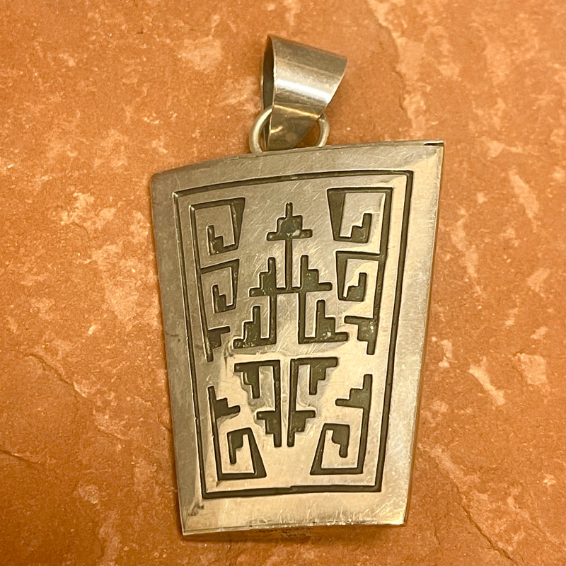 Everett and Mary Teller, Navajo Sterling Silver Overlay Reversible Pendant with Coral Stones  (JF141)