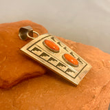 Everett and Mary Teller, Navajo Sterling Silver Overlay Reversible Pendant with Coral Stones  (JF141)