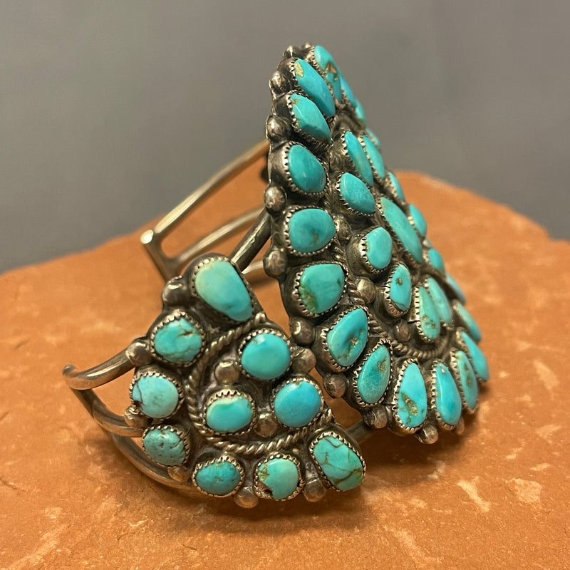 Vintage Navajo Cluster Design Bracelet with Natural Turquoise. Authentic Navajo bracelet    (JF25)