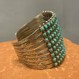 Vintage 8 ROW Zuni Petitpoint Cuff Bracelet with blue/greenTurquoise and Sterling Silver (JF124)