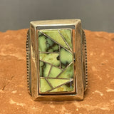 Genuine Navajo Channel Inlay Spinner Ring with Turquoise, vintage - size 9 - Rare & unique   (JF28)