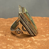 Genuine Navajo Channel Inlay Spinner Ring with Turquoise, vintage - size 9 - Rare & unique   (JF28)
