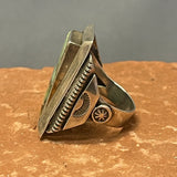 Genuine Navajo Channel Inlay Spinner Ring with Turquoise, vintage - size 9 - Rare & unique   (JF28)