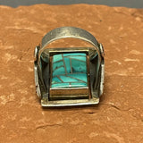 Genuine Navajo Channel Inlay Spinner Ring with Turquoise, vintage - size 9 - Rare & unique   (JF28)