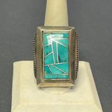 Genuine Navajo Channel Inlay Spinner Ring with Turquoise, vintage - size 9 - Rare & unique   (JF28)
