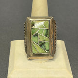 Genuine Navajo Channel Inlay Spinner Ring with Turquoise, vintage - size 9 - Rare & unique   (JF28)