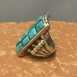 Navajo Cobblestone Inlay Sterling Silver and Turquoise Ring, Authentic Native American, vintage  - size 9.5   (JF29)
