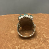 Navajo Cobblestone Inlay Sterling Silver and Turquoise Ring, Authentic Native American, vintage  - size 9.5   (JF29)