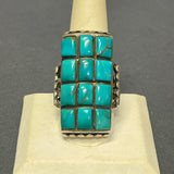 Navajo Cobblestone Inlay Sterling Silver and Turquoise Ring, Authentic Native American, vintage  - size 9.5   (JF29)