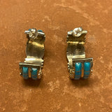Genuine Zuni double row Channel Inlay Sterling Silver and Turquoise Hoop Earrings (JF238)
