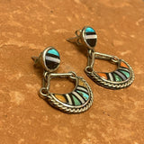 Taft Weebothee, Zuni Inlay Multicolored Post Dangle Earrings  (JF241)