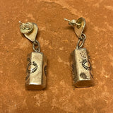 Sterling Silver Stamped Bead Dangle Earrings, Navajo, Genuine Native American Jewelry   (JF248)