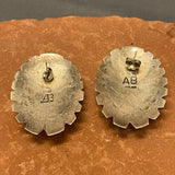 Abraham Begay, Navajo Large Onyx post Earrings in Stamped Sterling Silver (JF249)
