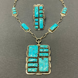 Alvina Quam, Zuni Necklace and Ring Set with Turquoise Stones in Sterling Silver, vintage  (JF152)