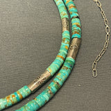 Authentic Santo Domingo Turquoise Beaded Necklace with Stamped Sterling Silver Beads   (JF202)