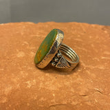 Large Navajo Green Turquoise and Sterling Silver Ring, vintage by Albert Jake - size 9.5  (JF146)