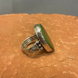 Large Navajo Green Turquoise and Sterling Silver Ring, vintage by Albert Jake - size 9.5  (JF146)