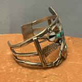 Authentic Zuni Sterling Silver Bracelet with Inlay Roadrunner Design, vintage  (JF271)