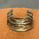 Authentic Zuni Sterling Silver Bracelet with Inlay Roadrunner Design, vintage  (JF271)