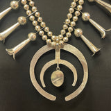 Genuine Vintage Navajo Squash Blossom Necklace with Tufa Cast Naja and Turquoise Stone   (JF2)