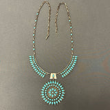 Classic Zuni Needlepoint Design Necklace, Sterling Silver with Turquoise, vintage  (JF215)