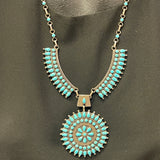 Classic Zuni Needlepoint Design Necklace, Sterling Silver with Turquoise, vintage  (JF215)