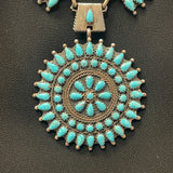 Classic Zuni Needlepoint Design Necklace, Sterling Silver with Turquoise, vintage  (JF215)